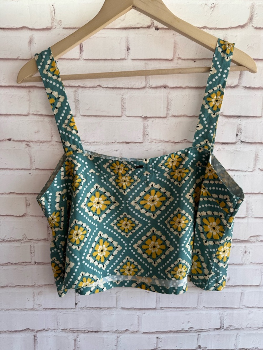 Floral Square-Neck Crop Top in Teal and Yellow - Picture 2 of 5